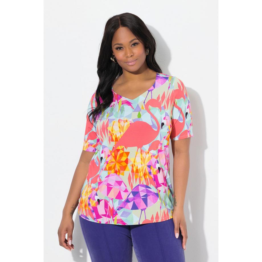 Ulla Popken Maglia Slinky Mezza Manica Stampa Fenicottero  