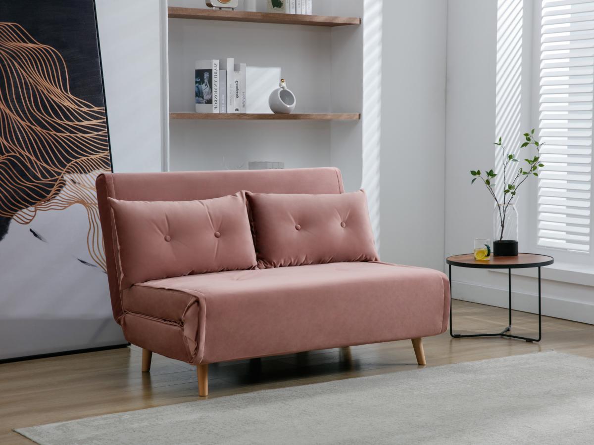 Vente-unique Sofa 2-Sitzer mit Schlaffunktion - Samt - Puderrosa - URIBIA  