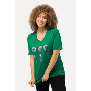 Ulla Popken  T-shirt classica con fiori, scollo a girocollo e mezze maniche 