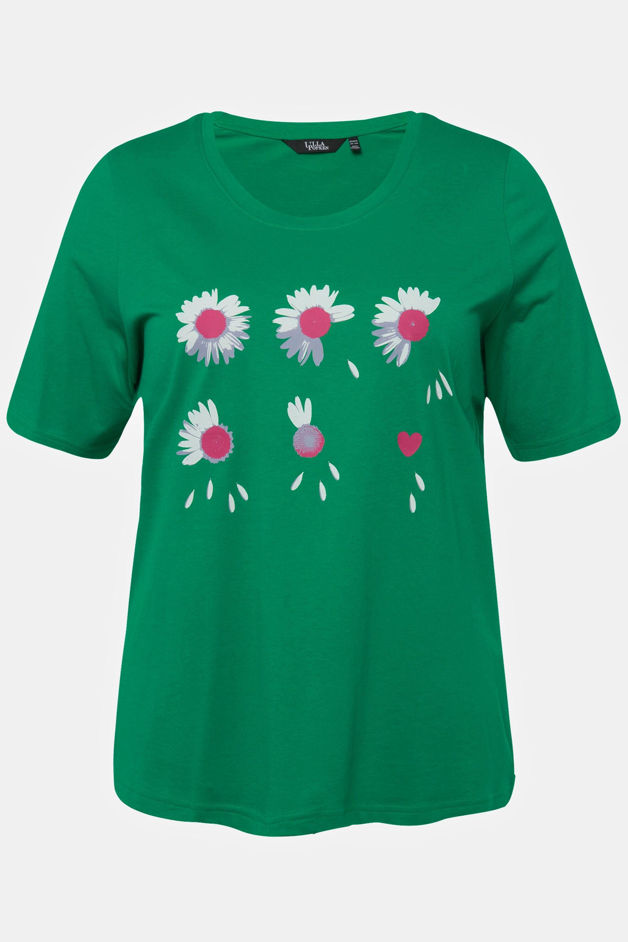 Ulla Popken  T-shirt classica con fiori, scollo a girocollo e mezze maniche 