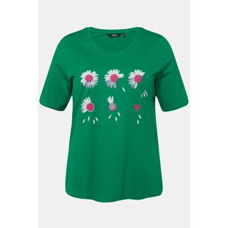 Ulla Popken  T-shirt à fleurs. Coupe Classic Fit. Col rond et manches courtes. 