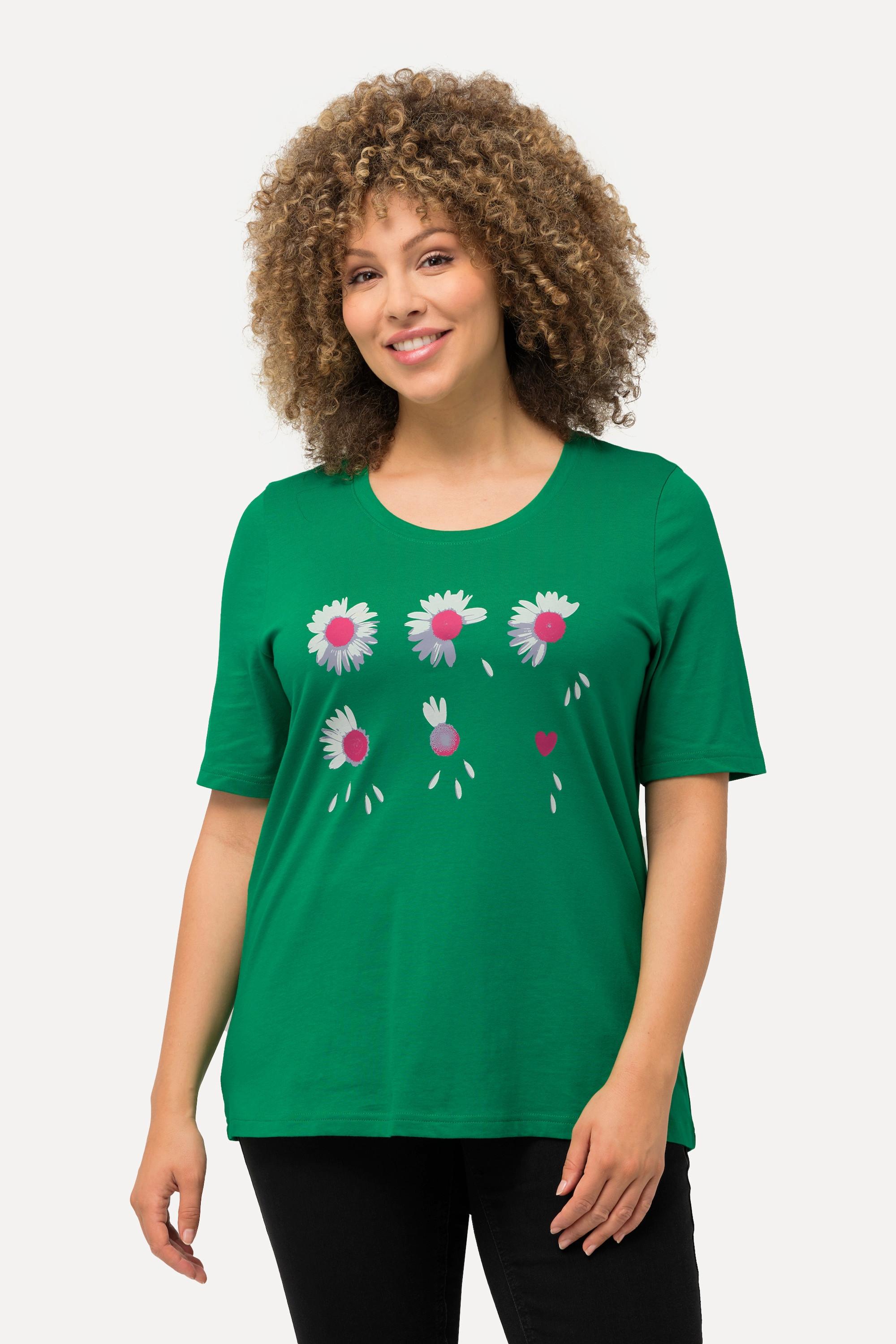 Ulla Popken  T-shirt à fleurs. Coupe Classic Fit. Col rond et manches courtes. 