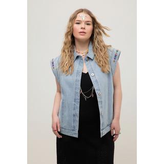 Studio Untold  Gilet di jeans dal taglio oversize con fascia di ricami e orlo elastico 