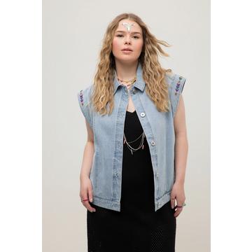 Gilet di jeans dal taglio oversize con fascia di ricami e orlo elastico