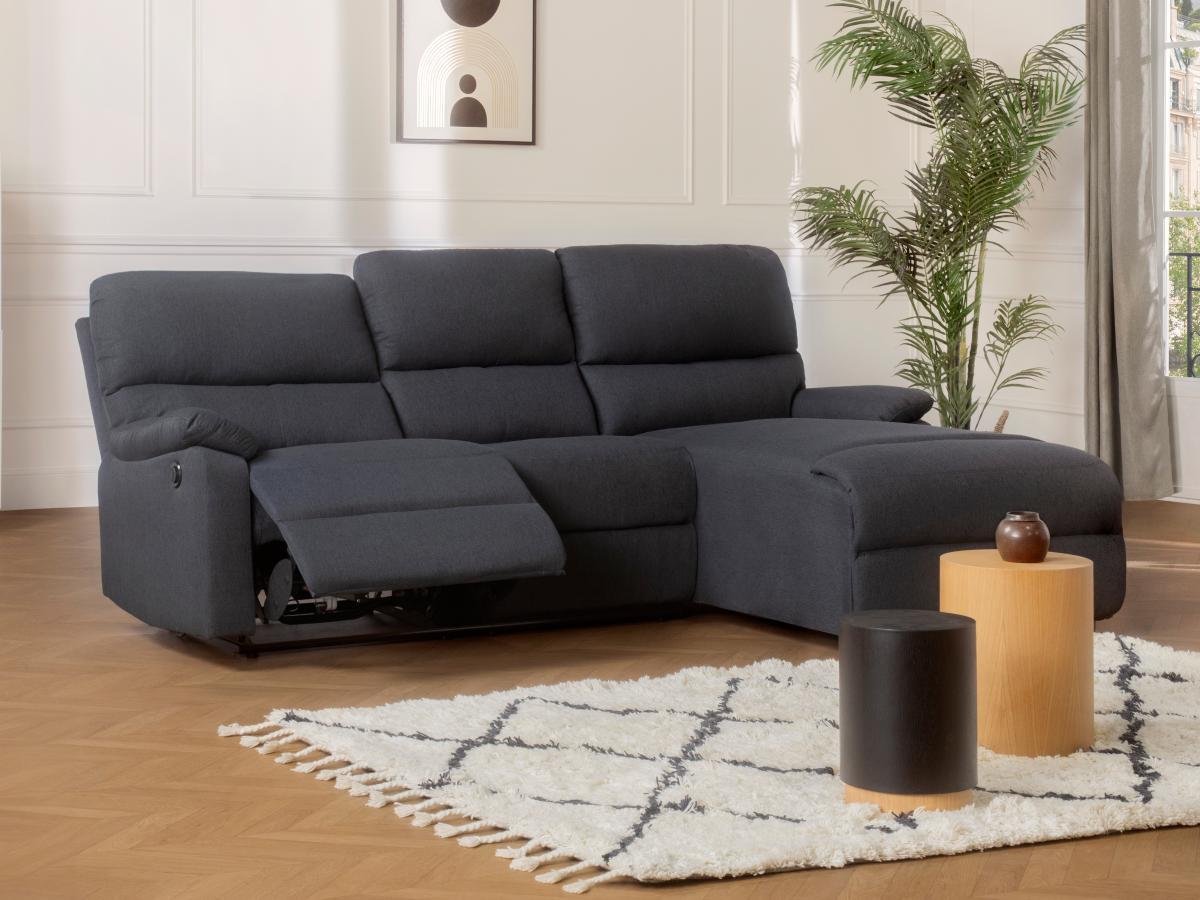 Vente-unique Ecksofa Relaxsofa elektrisch - Stoff - Ecke Rechts - Anthrazit - LUNANO  