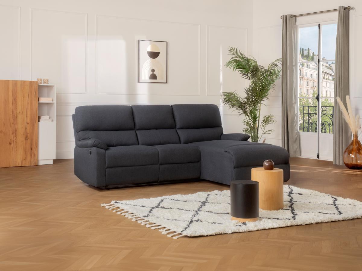 Vente-unique Ecksofa Relaxsofa elektrisch - Stoff - Ecke Rechts - Anthrazit - LUNANO  