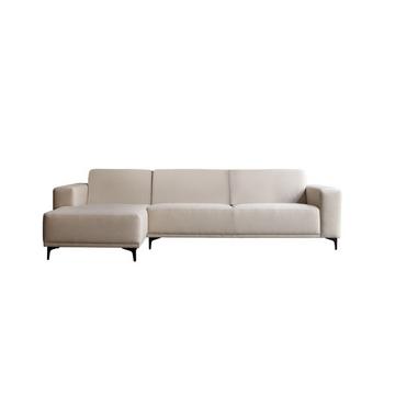 Sofa mit Eckelement links und ecrufarbenem Stoffbezug 300 x 150 cm ,5-Sitzer Lars