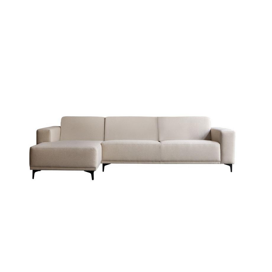 Sofa mit Eckelement links und ecrufarbenem Stoffbezug 300 x 150 cm ,5-Sitzer Lars