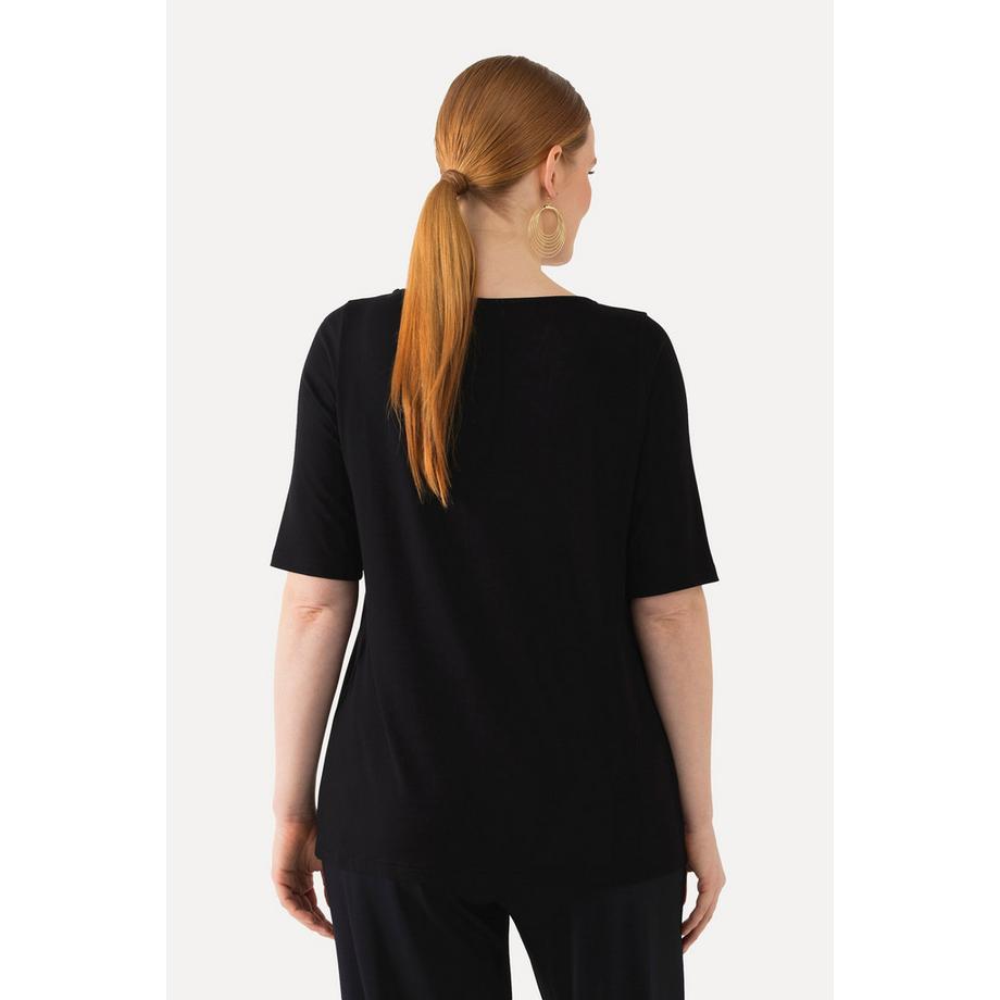 Ulla Popken T-Shirt Pailletten-Blatt U-Boot-Ausschnitt Halbarm  
