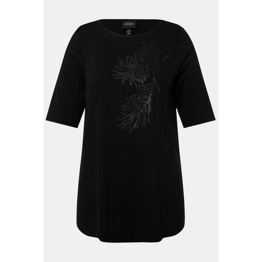 Ulla Popken T-Shirt Pailletten-Blatt U-Boot-Ausschnitt Halbarm  