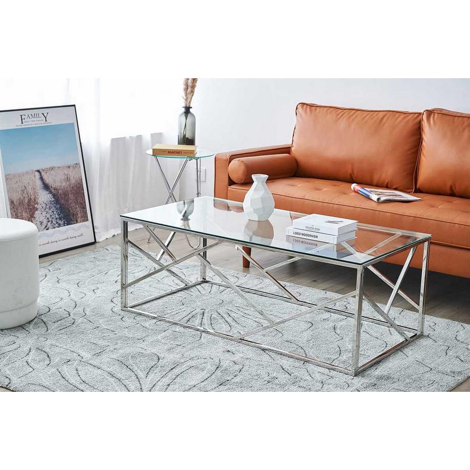 mutoni Table basse Blubstix métal verre argent 120  