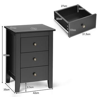Northix Table de chevet avec 3 tiroirs pour lit à sommier tapissier 46 x 37 x 65 cm noir  