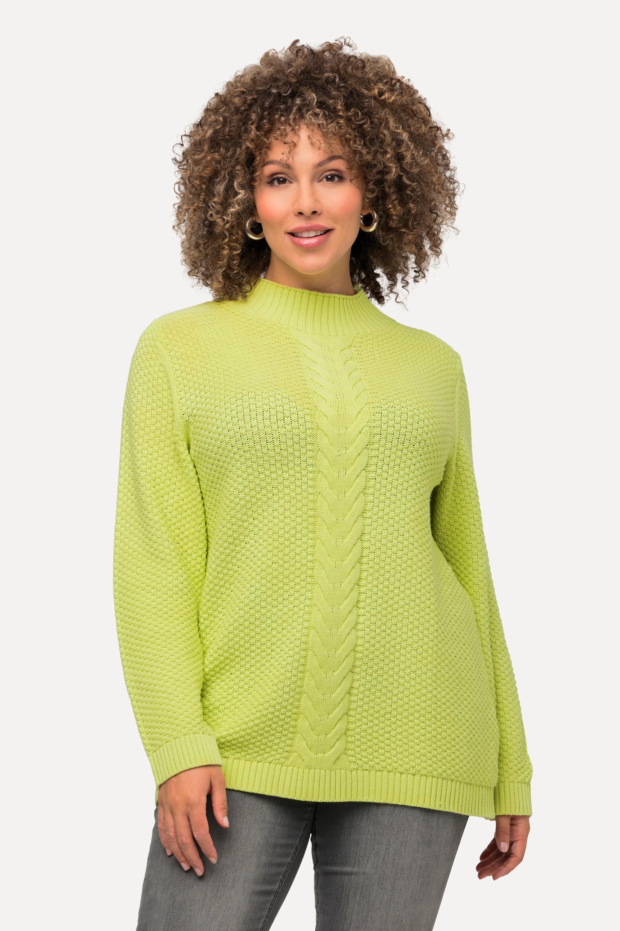 Ulla Popken  Pullover, Strukturstrick, Zopfmuster, Rundhals, Langarm 