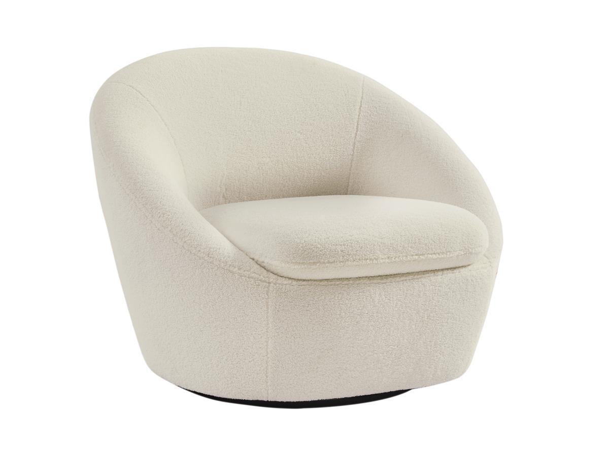 Vente-unique Fauteuil pivotant arrondi en tissu bouclette blanc LACARA  