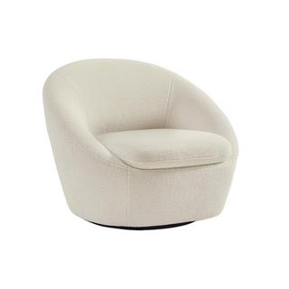 Vente-unique Fauteuil pivotant arrondi en tissu bouclette blanc LACARA  