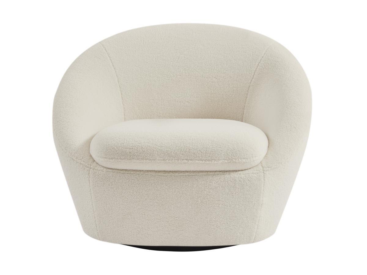 Vente-unique Fauteuil pivotant arrondi en tissu bouclette blanc LACARA  