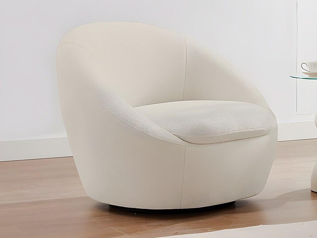 Vente-unique Fauteuil pivotant arrondi en tissu bouclette blanc LACARA  