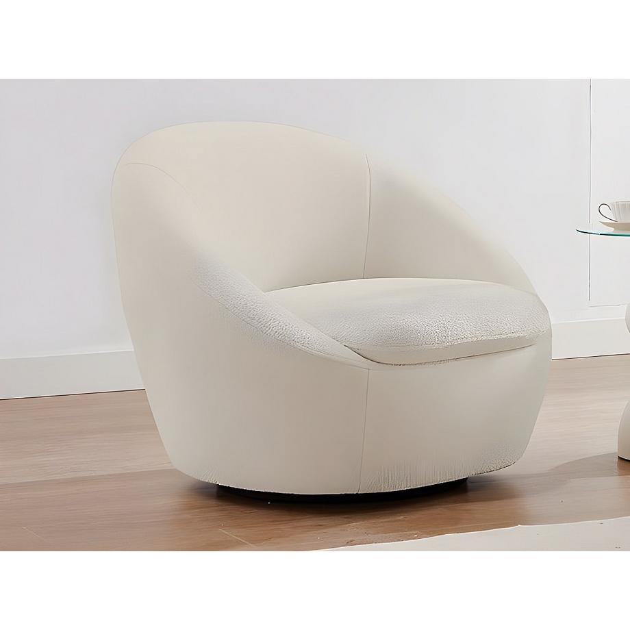 Vente-unique Drehsessel rund - Bouclé-Stoff - Weiß - LACARA  