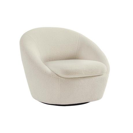 Vente-unique Fauteuil pivotant arrondi en tissu bouclette blanc LACARA  