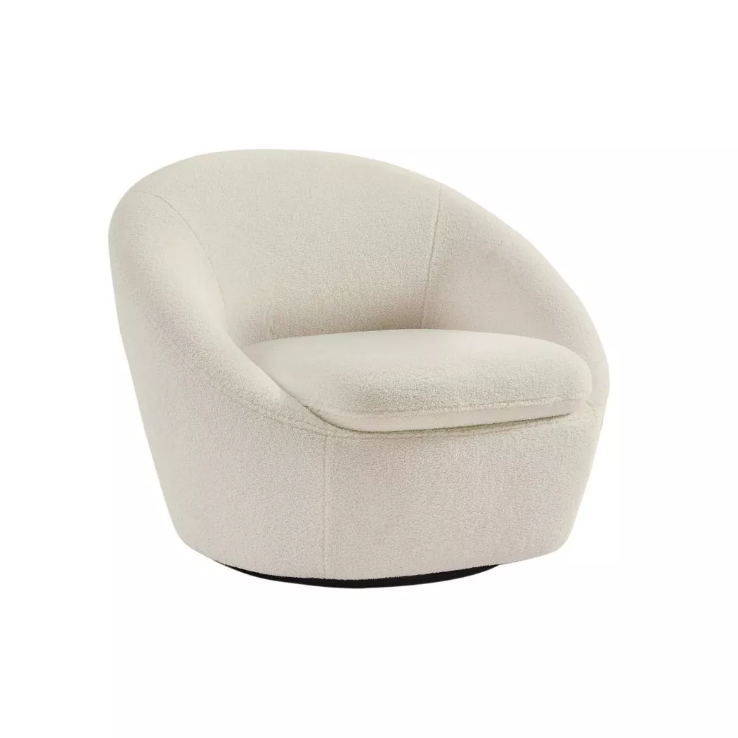 Vente-unique - Fauteuil pivotant arrondi en tissu bouclette blanc lacara
