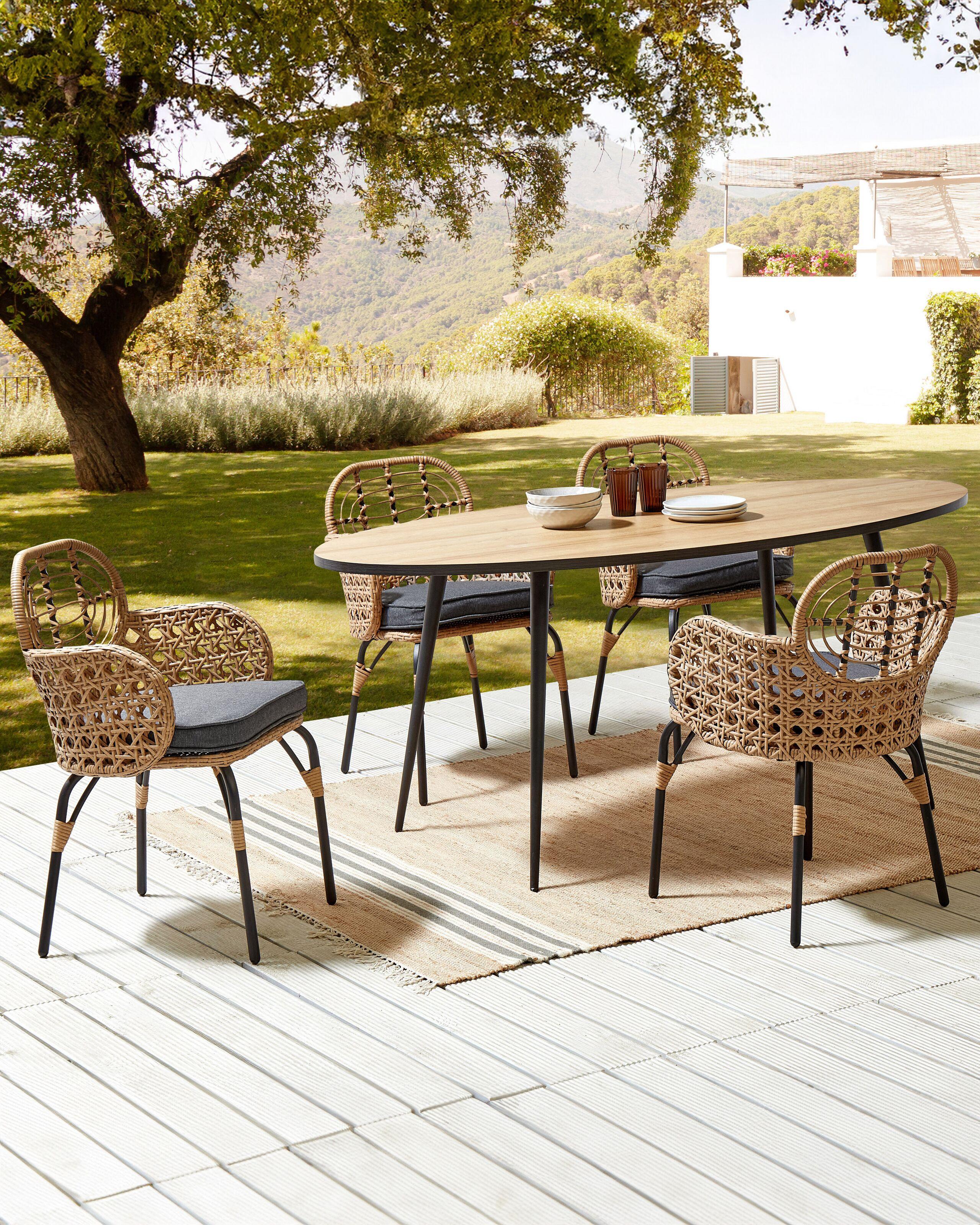 Beliani Lot de 4 chaises de jardin avec coussins en Polyrotin Boho PRATELLO  