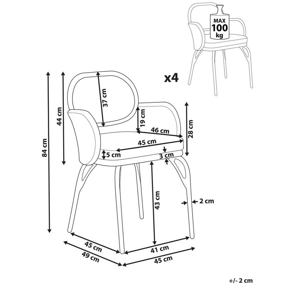 Beliani Lot de 4 chaises de jardin avec coussins en Polyrotin Boho PRATELLO  