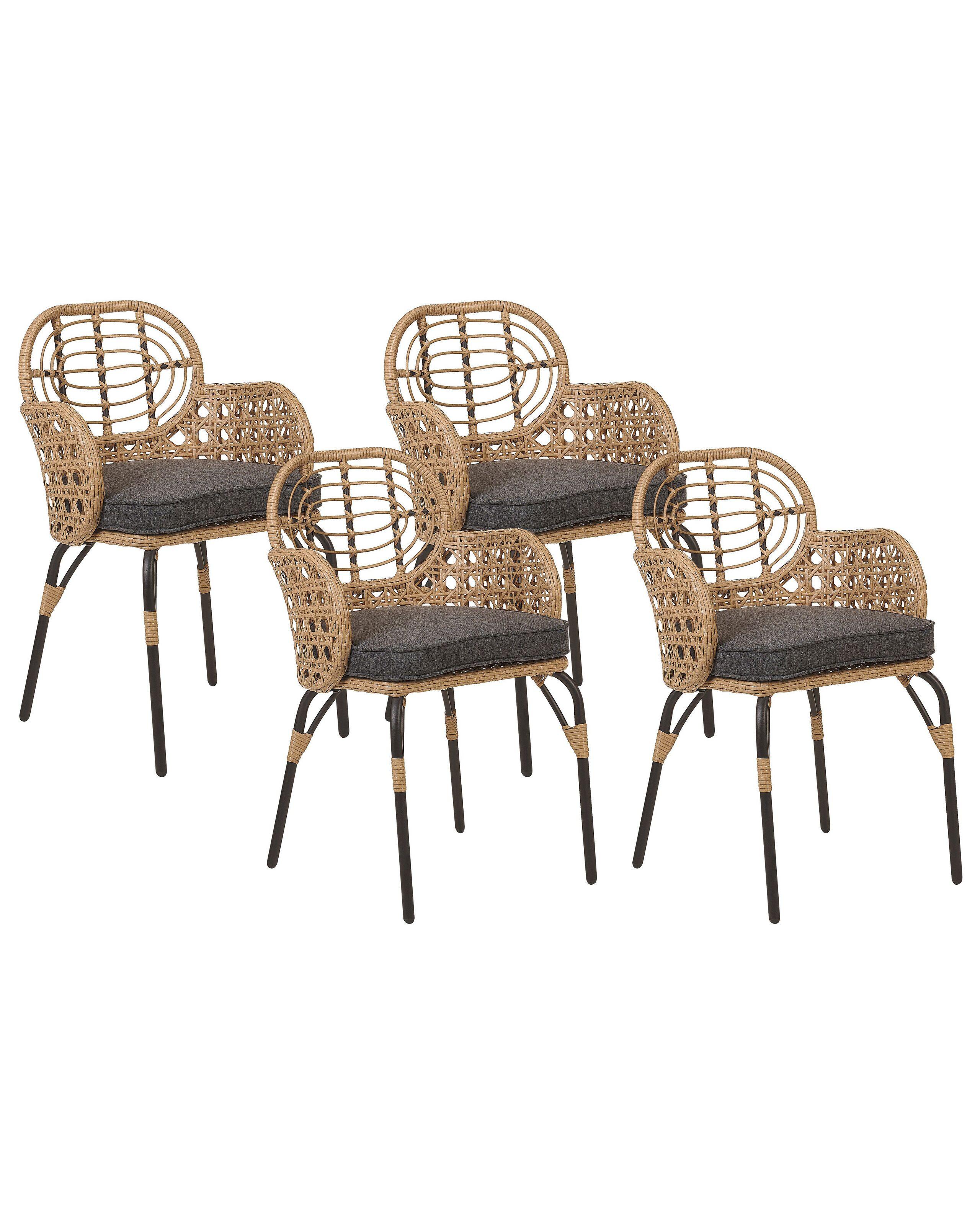 Beliani Lot de 4 chaises de jardin avec coussins en Polyrotin Boho PRATELLO  