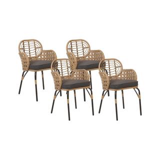 Beliani Lot de 4 chaises de jardin avec coussins en Polyrotin Boho PRATELLO  