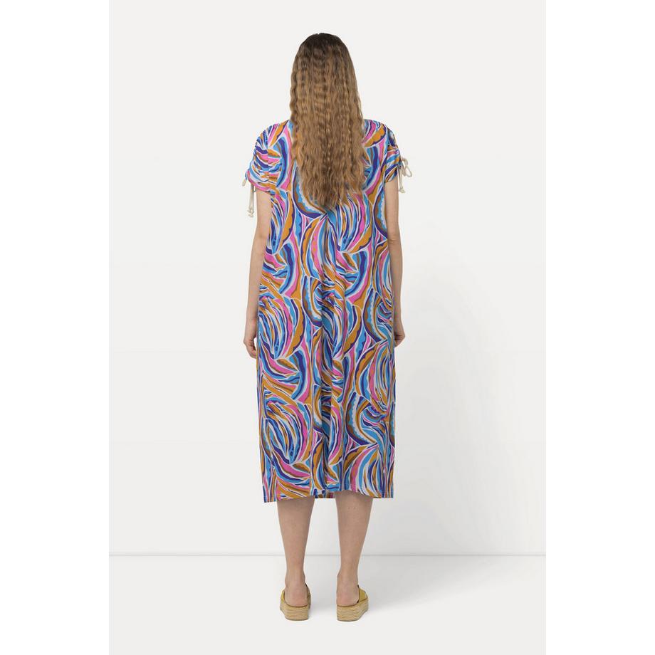 Ulla Popken Robe Midi Jersey Coupe Trapèze Col V Manches Courtes  