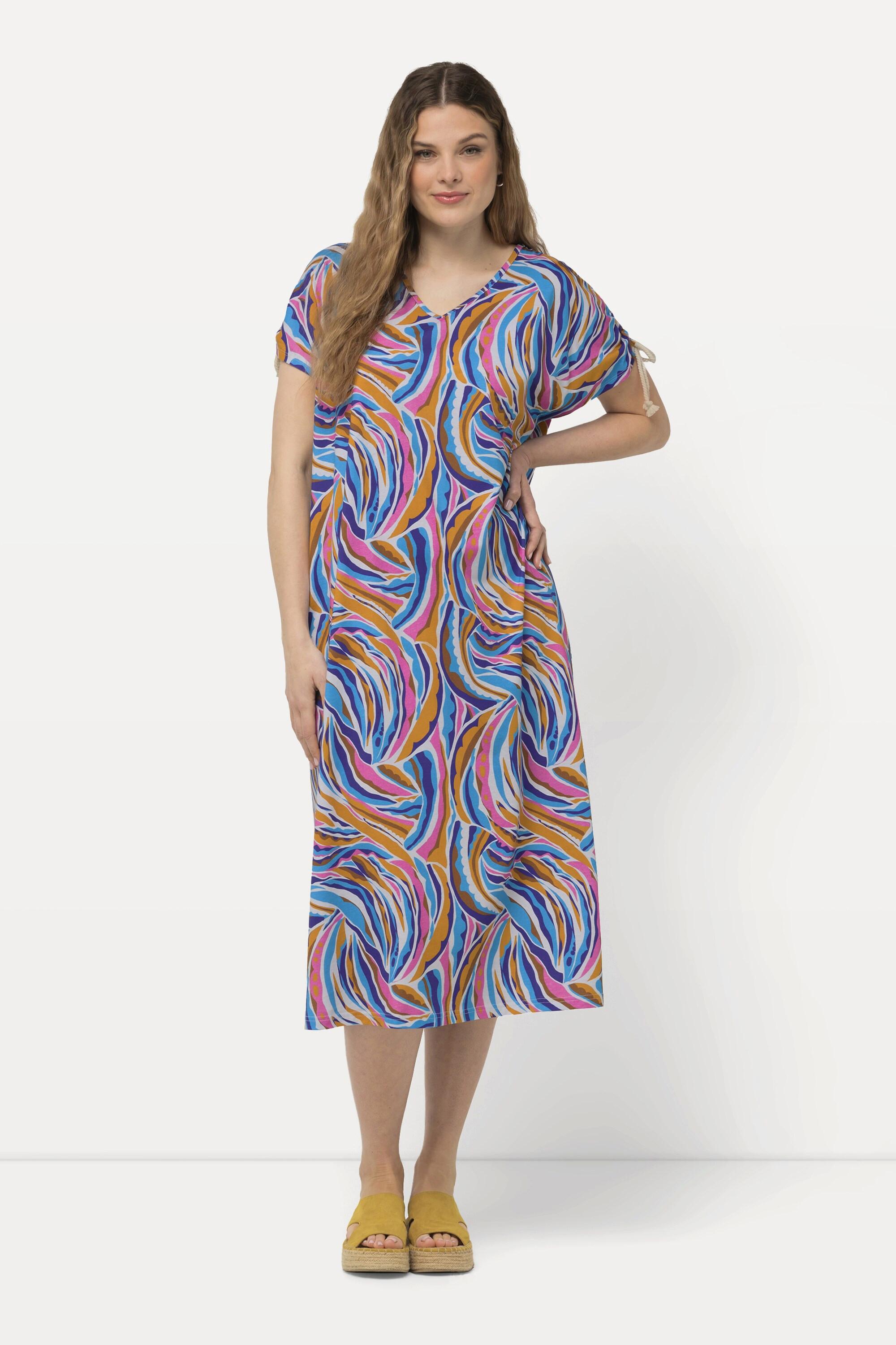 Ulla Popken Jersey Midikleid A-Linie V-Ausschnitt Halbarm  