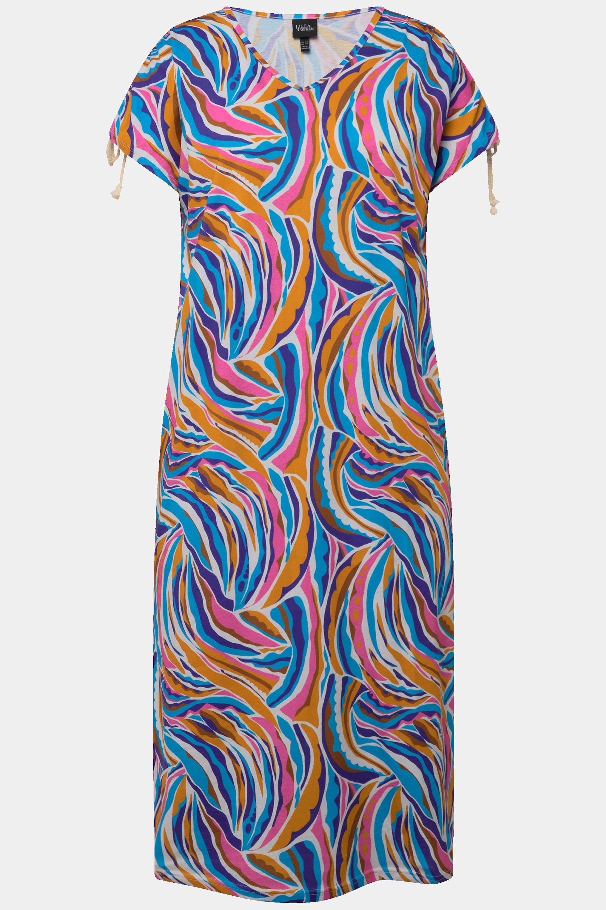 Ulla Popken Jersey Midikleid A-Linie V-Ausschnitt Halbarm  