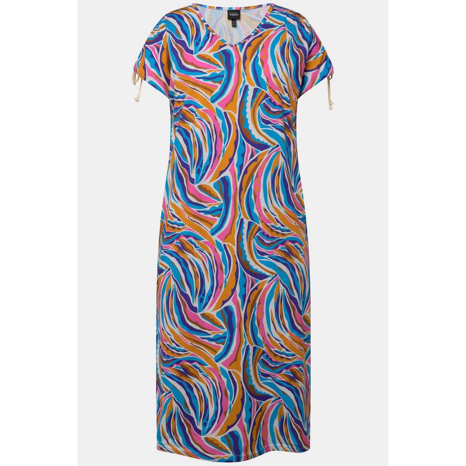 Ulla Popken Robe Midi Jersey Coupe Trapèze Col V Manches Courtes  