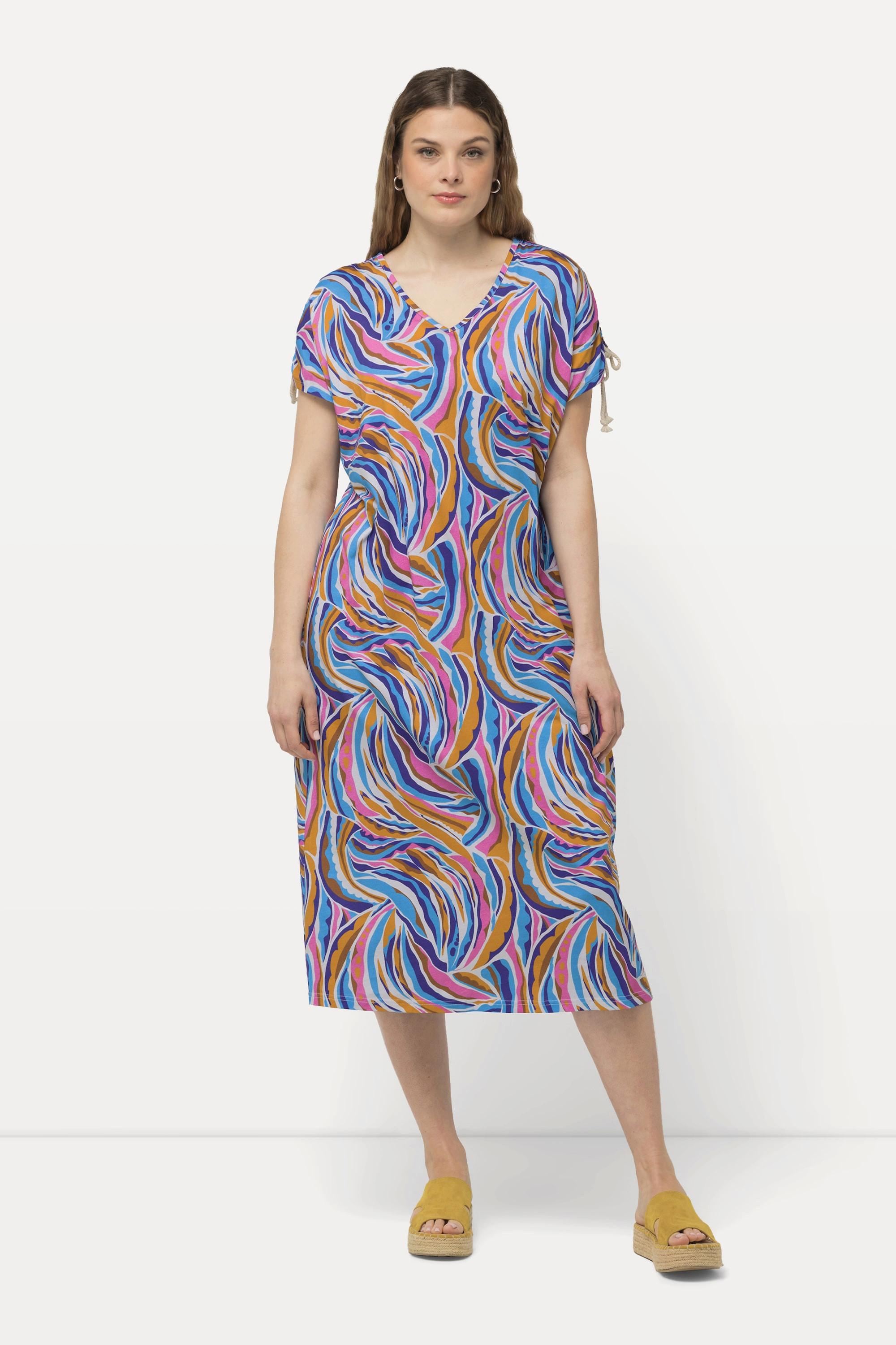 Ulla Popken Jersey Midikleid A-Linie V-Ausschnitt Halbarm  