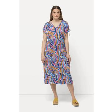 Robe midi en jersey coupe trapèze, avec décolleté en V et manches courtes