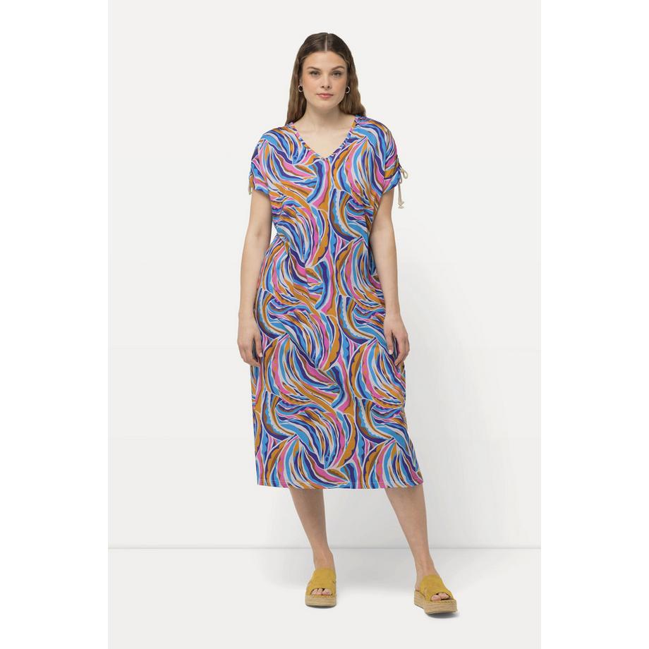 Ulla Popken Robe Midi Jersey Coupe Trapèze Col V Manches Courtes  