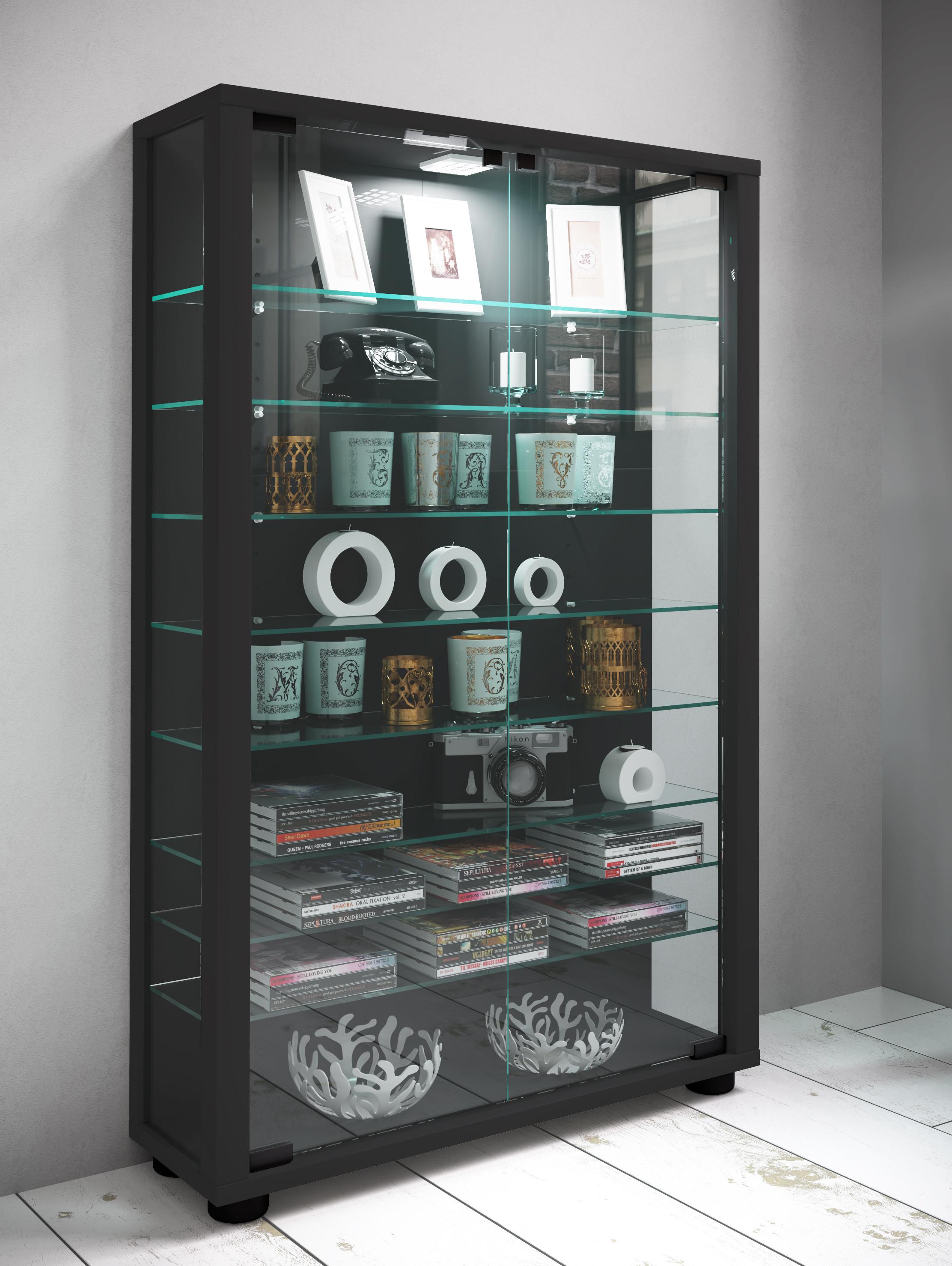VCM Glasvitrine stehend | Vitrine Glas mit ESG-Sicherheitsglas | Maße ca. H. 90 x B. 59 x T. 18 cm | Standvitrine Glas | Modern und platzsparend | Glas  