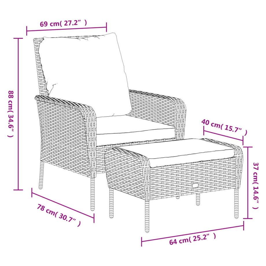 VidaXL Chaise de jardin avec tabouret rotin synthétique  