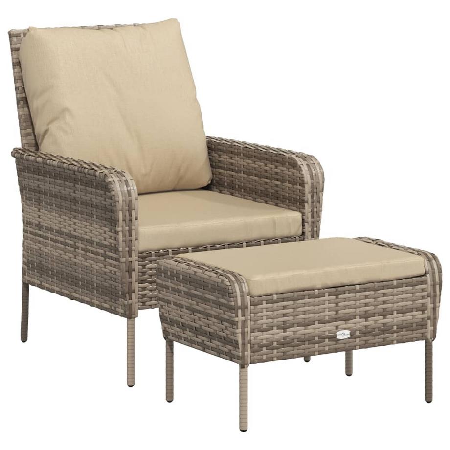 Chaise de jardin avec tabouret rotin synthétique