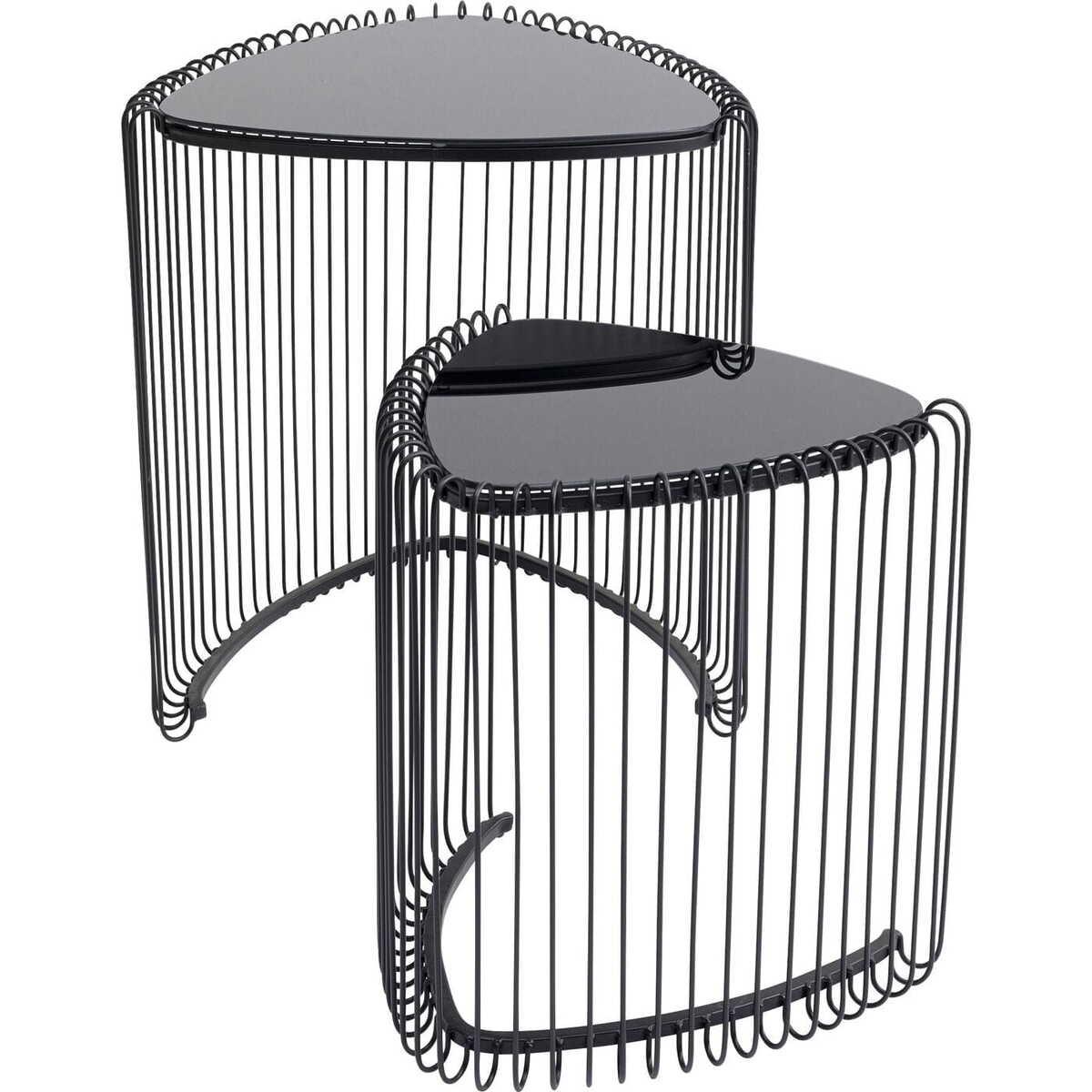 KARE Design Table d&#039;appoint Wire Triangle noir (lot de 2)  