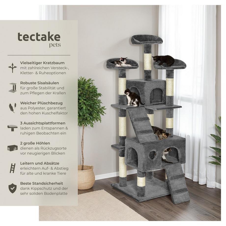 Tectake  Arbre à chat MOGLI 170 cm avec griffoir et plateforme d'escalade 