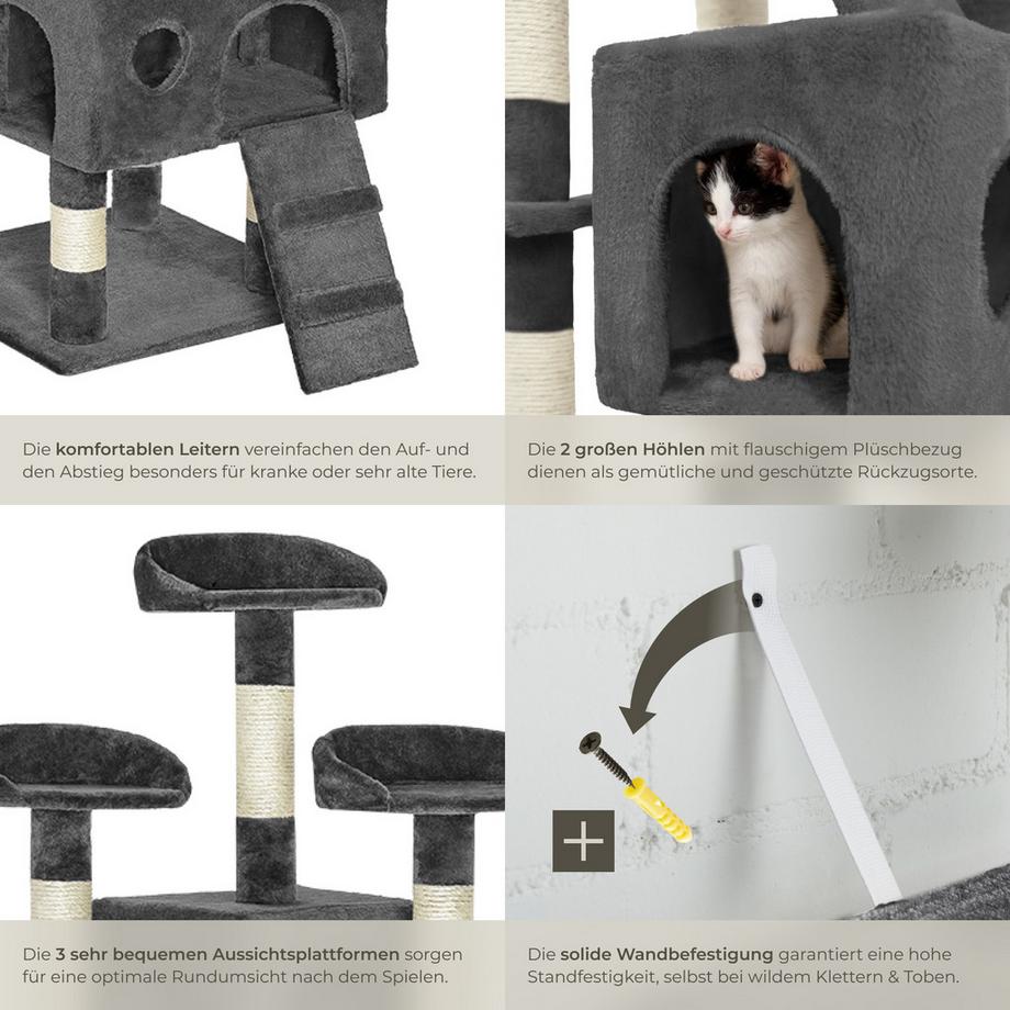 Tectake  Arbre à chat MOGLI 170 cm avec griffoir et plateforme d'escalade 