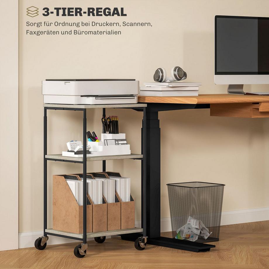Northio Druckertisch mit Rolle, Druckerständer mit 3-Ebene, Druckerhalter, Druckerwagen bis 12 kg belastbar, für Büro, Arbeitszimmer, Stahl, 39 x 34,5 x 81,5 cm  