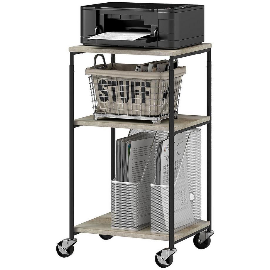 Northio Druckertisch mit Rolle, Druckerständer mit 3-Ebene, Druckerhalter, Druckerwagen bis 12 kg belastbar, für Büro, Arbeitszimmer, Stahl, 39 x 34,5 x 81,5 cm  
