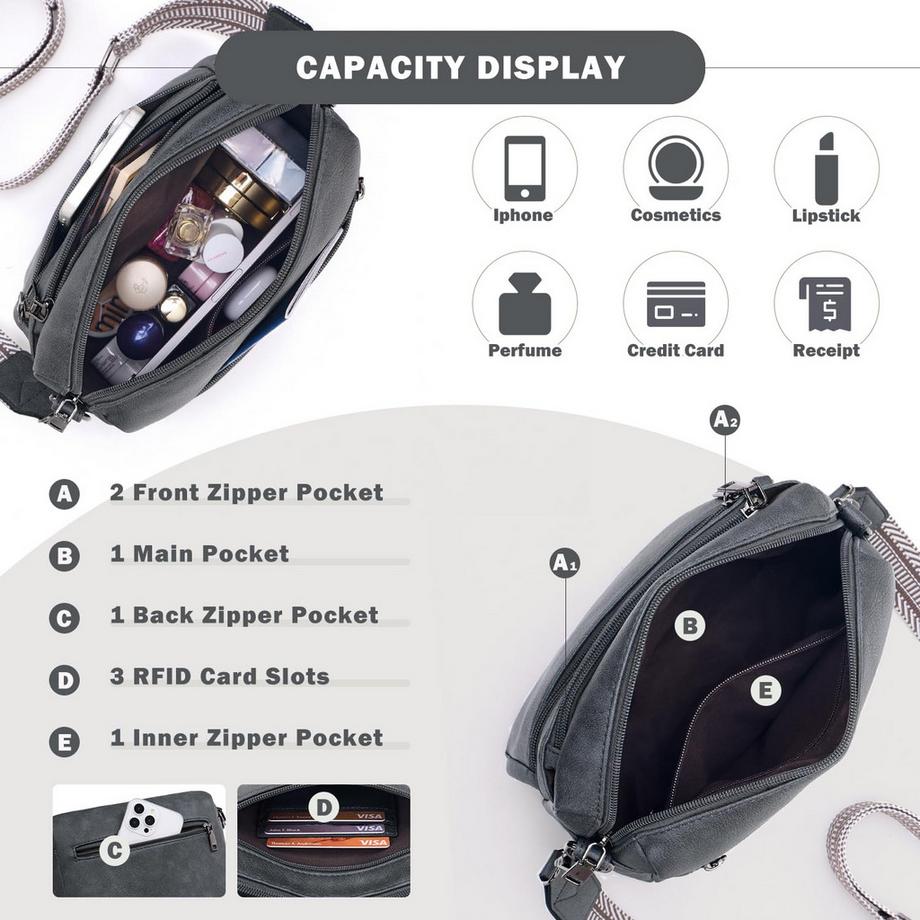 Only-bags.store Sac à Bandoulière Taille Moyenne avec Design Multipoche  