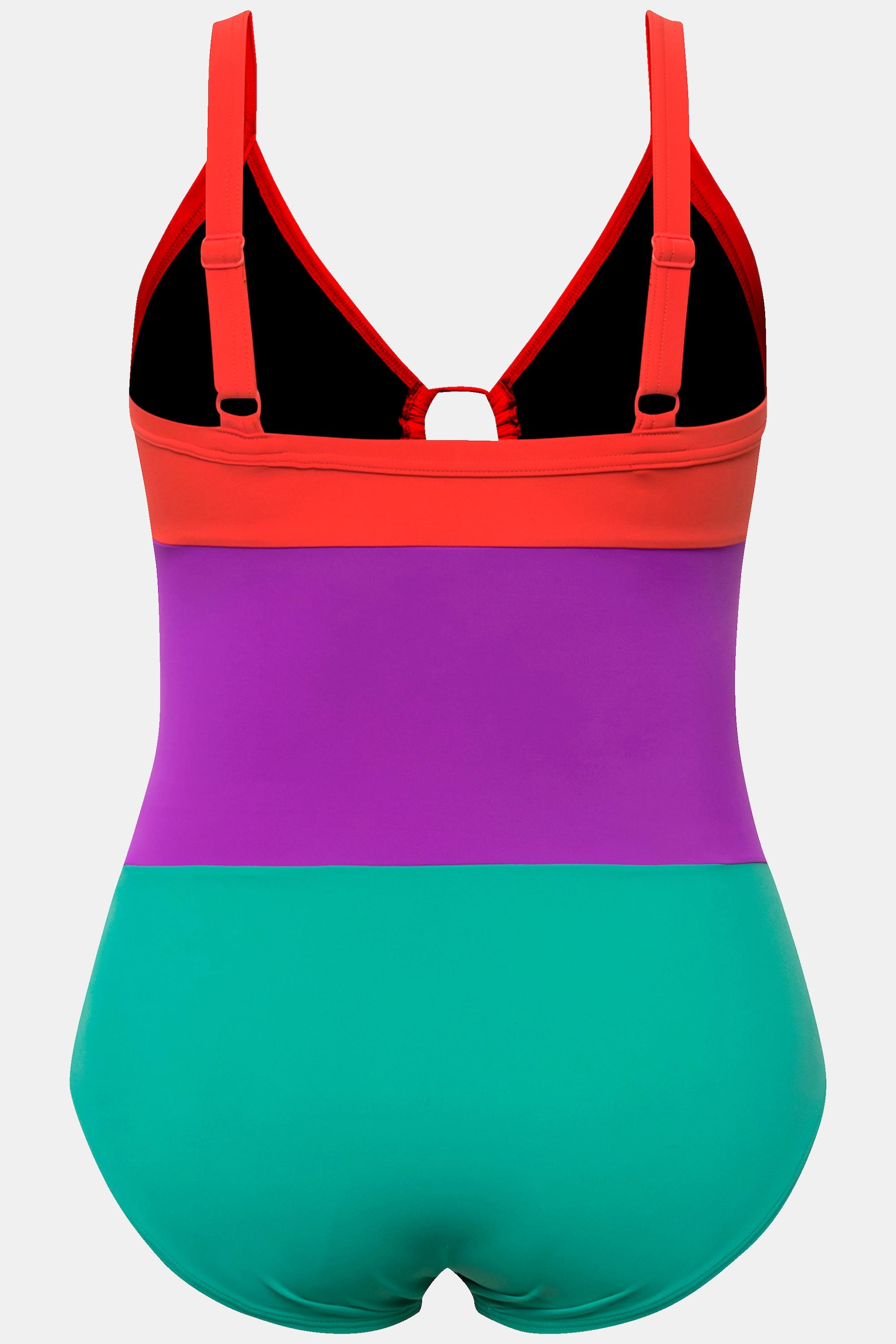 Ulla Popken  Maillot de bain esprit colour block, bonnets souples. Matière recyclée et découpes. 