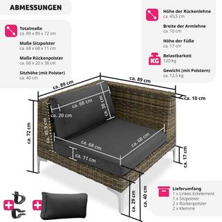 Tectake Modulares Rattanset Villanova Aluminium Ecke links  