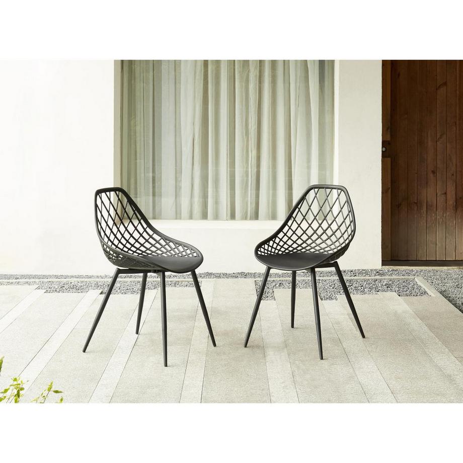 Vente-unique Lot de 2 chaises de jardin en polypropylène avec pieds en métal - Noir - MALAGA de MYLIA  