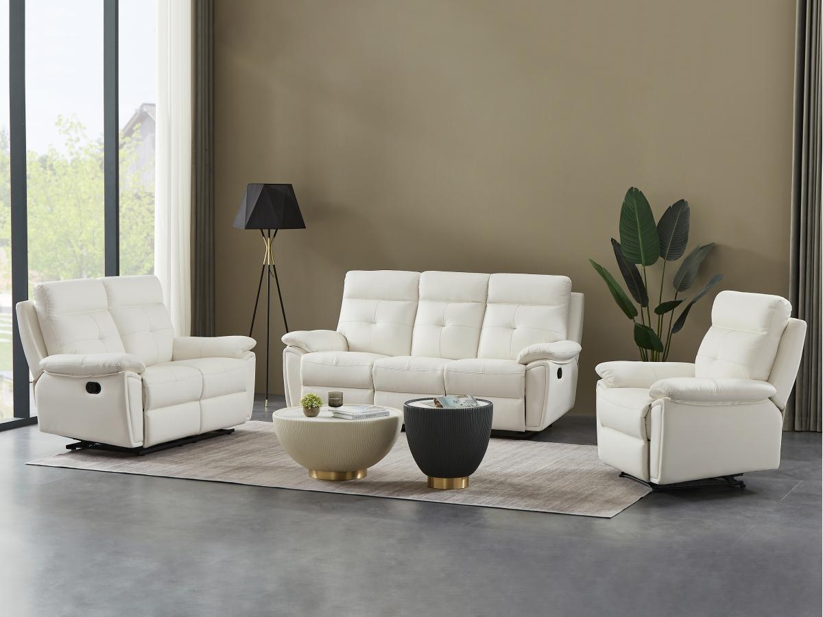 Vente-unique Relaxsofa 3-Sitzer - Leder- Weiß - VINETA  