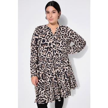 Minikleid, Leo, V-Ausschnitt, Volants