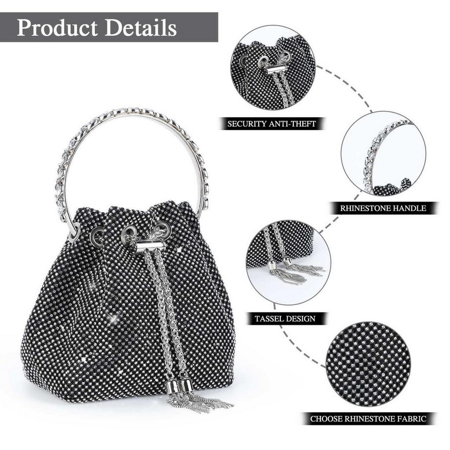 Only-bags.store Borsa a Secchiello Glitter Strass con Tracolla a Catena  